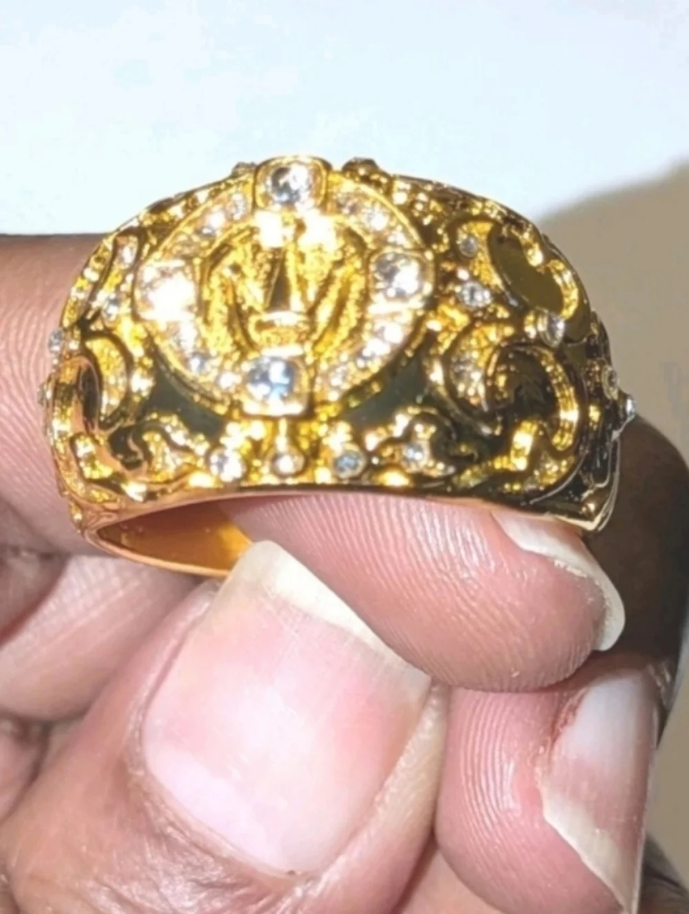 2ct Round Real Moissanite Royal King Crown Mens Yellow Gold Plated Ring Sz 12